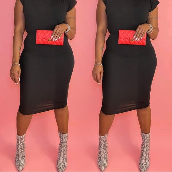 WOMEN’S BLACK SHOULDER PAD SLEEVELESS CROP TOP & MIDI CALF SKIRT MATCHING SET - Picture 3 of 5